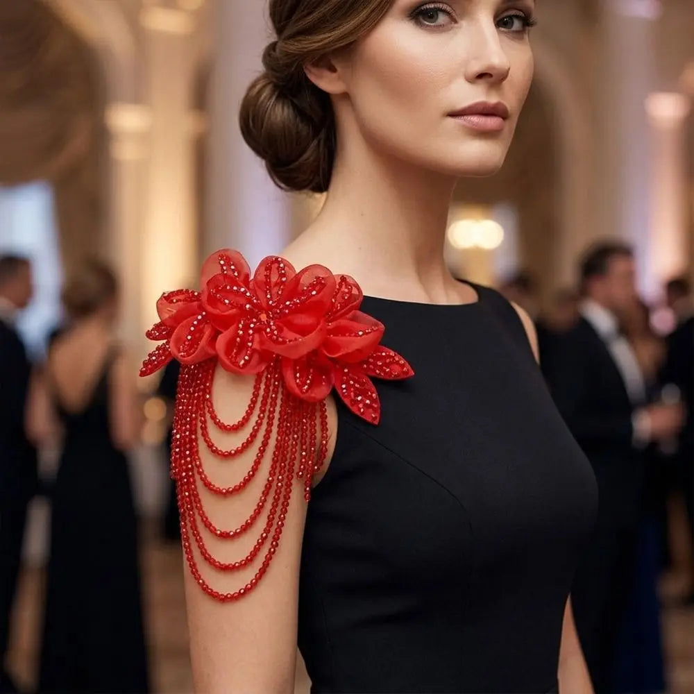 Beaded Flower Patch Crystal Chiffon Shoulder Tassel Epaulet Shoulder Tassel Epaulet Axl