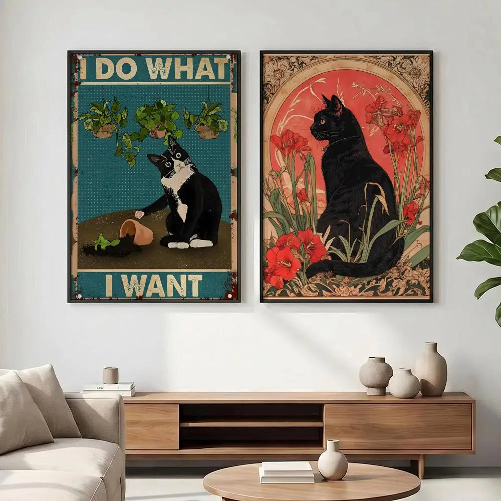 Plant Black Cat Poster – HD Aesthetic Wall Art | Home Decor Wall Art Poster Axl