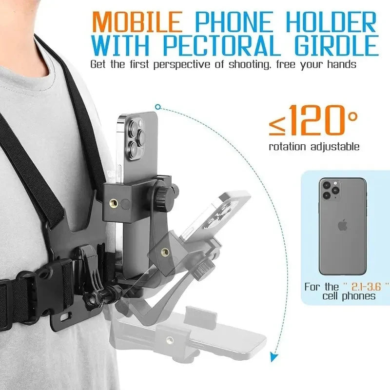 Adjustable Chest Harness Mount – Phone & Action Camera Holder Camera Chest Mount Axl