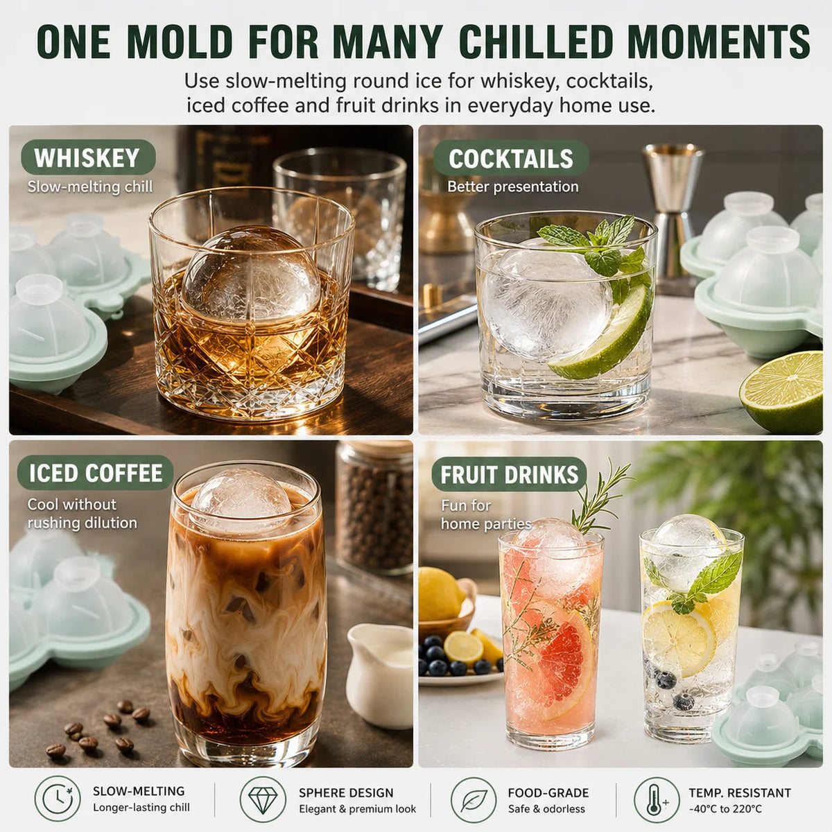 6-Sphere Silicone Ice Ball Maker Tray with Funnel Lid | Bar Silicone Ice Ball Tray Axl