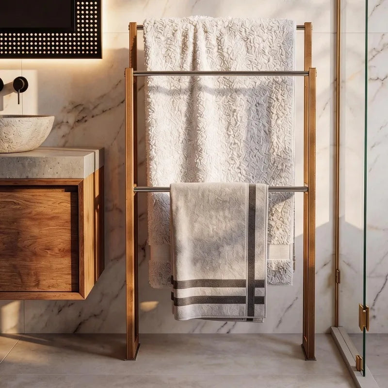 Luxury 3-Layer Freestanding Towel Rack – Leather & Steel Freestanding Towel Rack Axl
