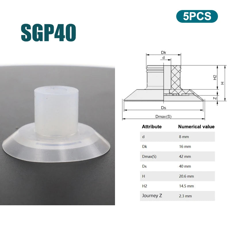5-Pack SGP Pneumatic Vacuum Suction Cups – Silicone Industrial Vacuum Suction Cups Axl white 40 5pcs