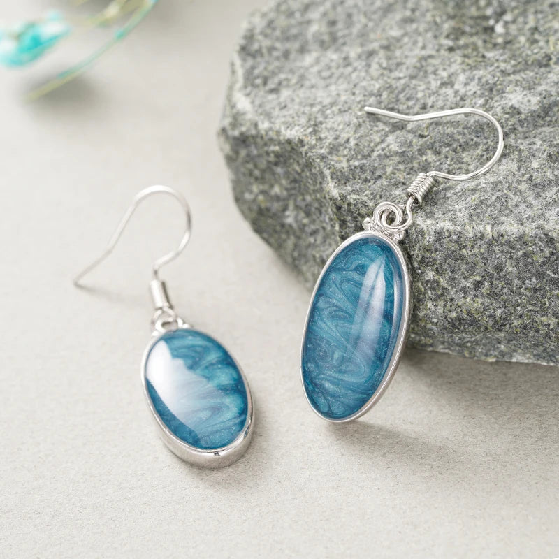 Huitan Blue Enamel Drop Earrings – Bohemian Geometric Style Drop Earrings Axl