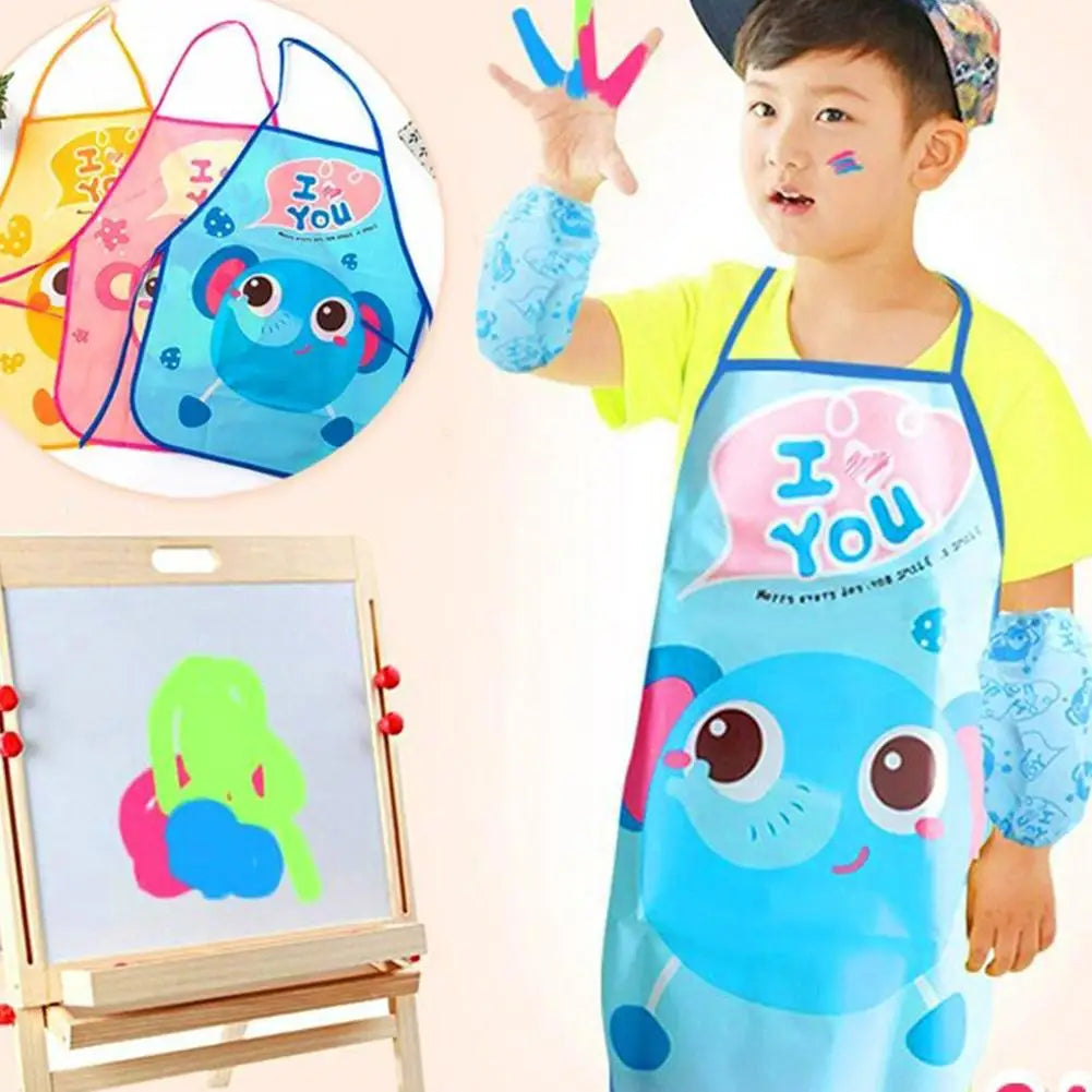 Kids Waterproof Art Apron with Sleeves – Cartoon Painting Bib Kids Art Apron Axl