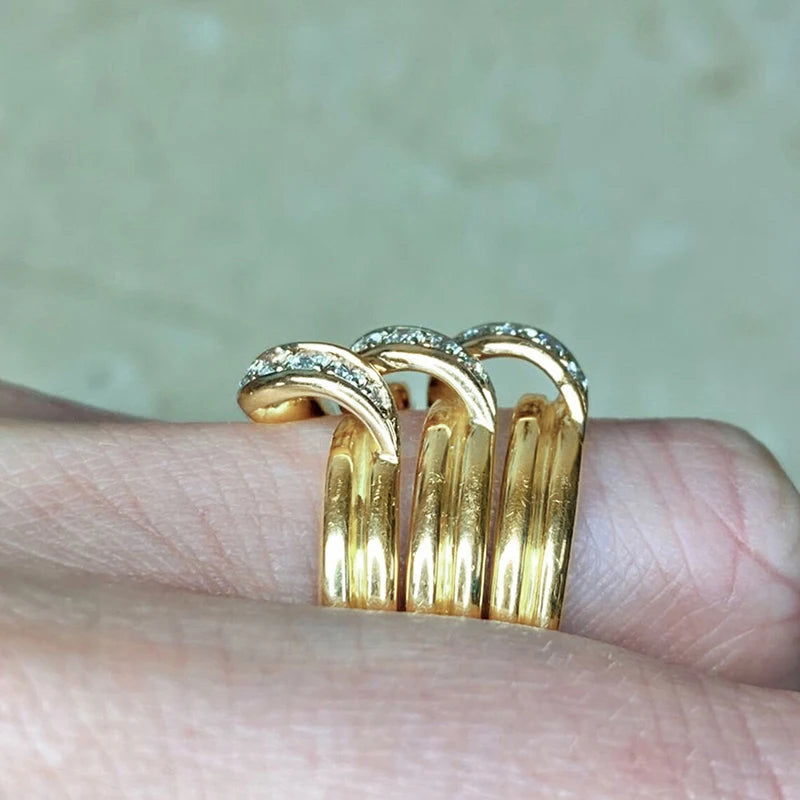 Huitan Gold Wide Band CZ Statement Ring for Women Fashion Statement Ring Axl