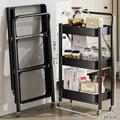 3-Tier Folding Kitchen Rack on Wheels | Carbon Steel Shelf Rolling Storage Rack Axl Black