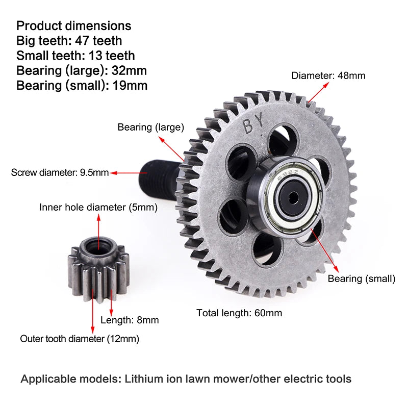 Lawn Mower 47-Groove Gear Set with Shaft & Pinion – 2 Pcs Lawn Mower Gear Parts Axl