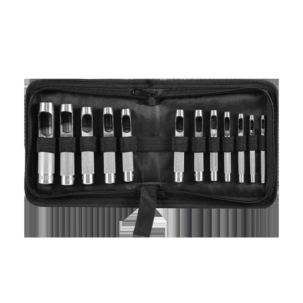 Round Hole Punch Hollow Cutter Set 12/15pc – Leather Craft Tool Leather Punch Set Axl