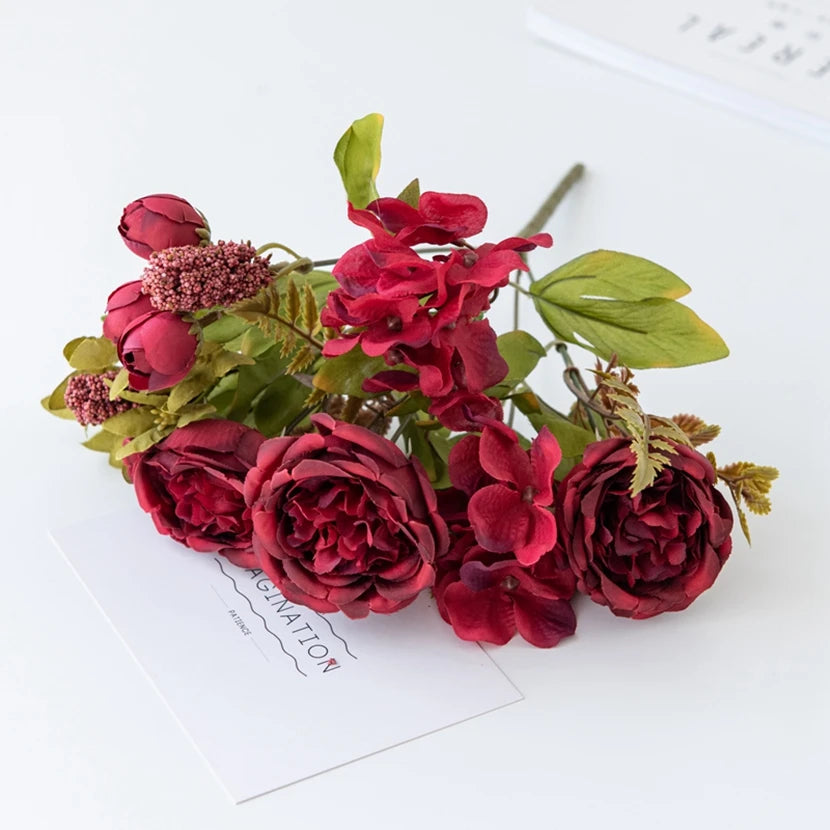 Silk Hydrangea Peony Artificial Flower Bouquet | Wedding & Home Artificial Flower Bouquet Axl color 5 3 pcs