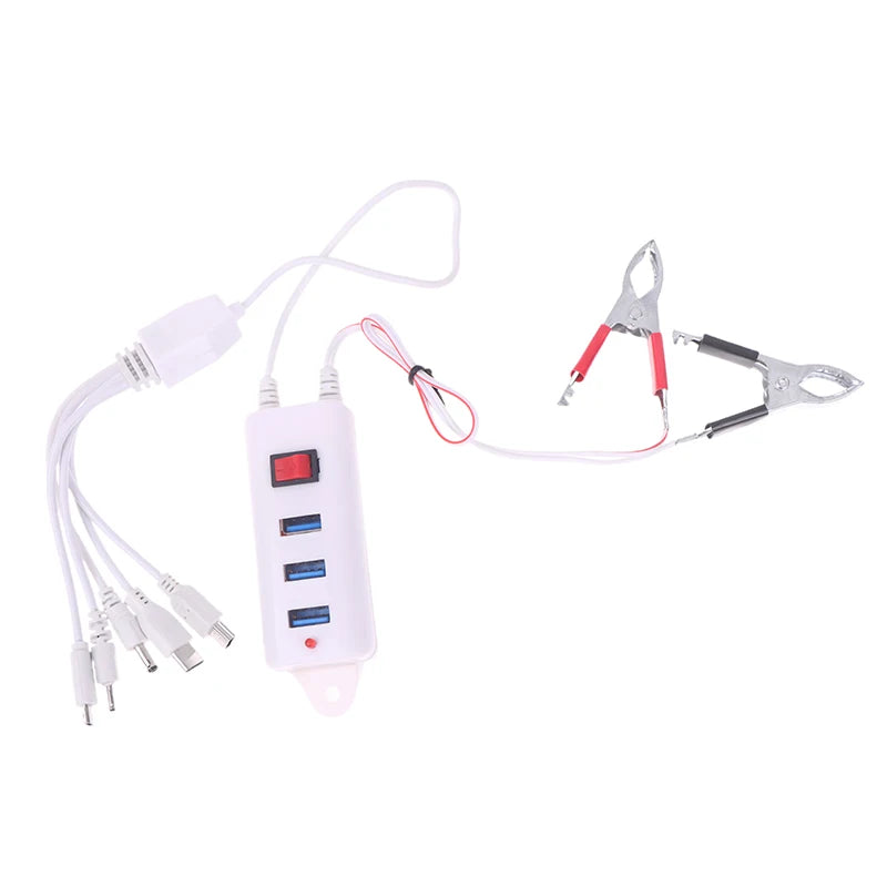 3-Port USB Clip Charger with Switch | Universal Battery Charger USB Clip Charger Axl White