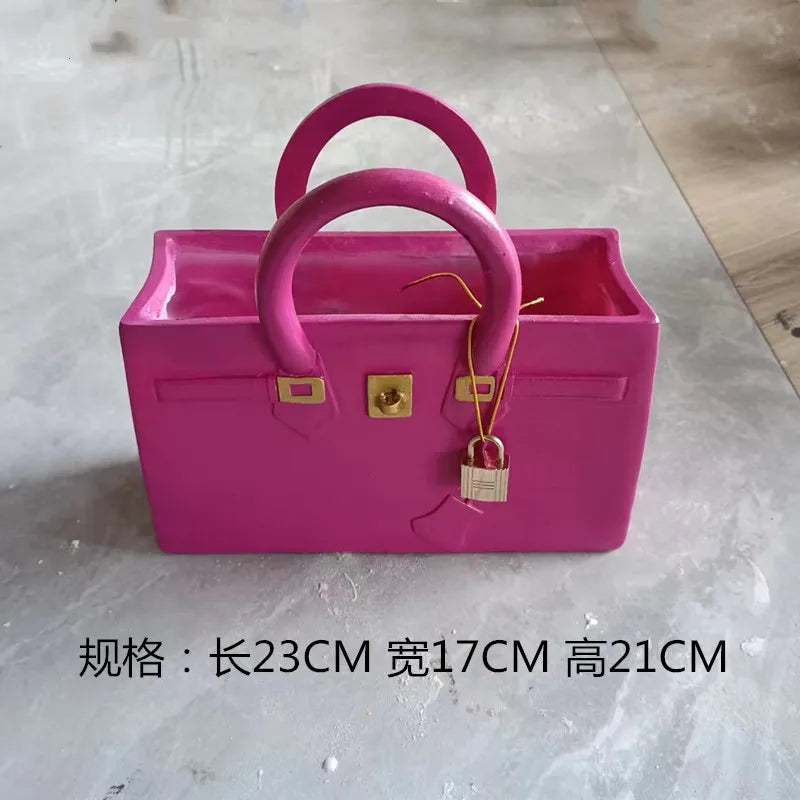 Resin Handbag Flower Vase | Modern Sculptural Table Decor Decorative Resin Vase Axl Pink