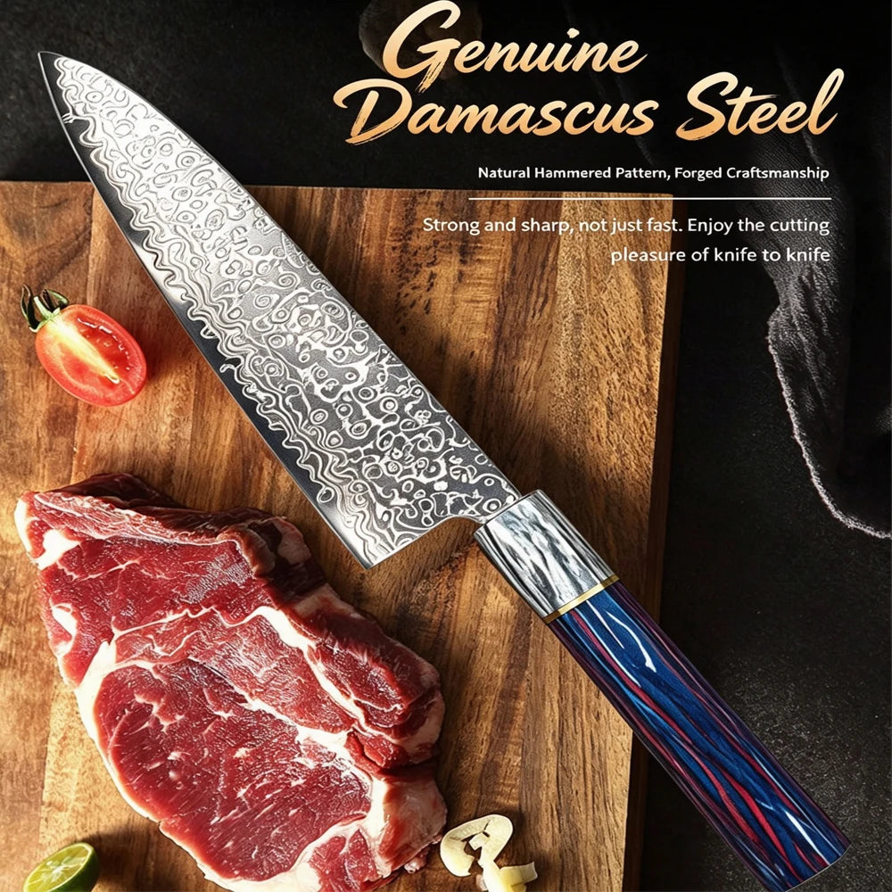 Damascus Steel Japanese Chef's Knife – 20cm Wood Handle Damascus Chef's Knife Axl