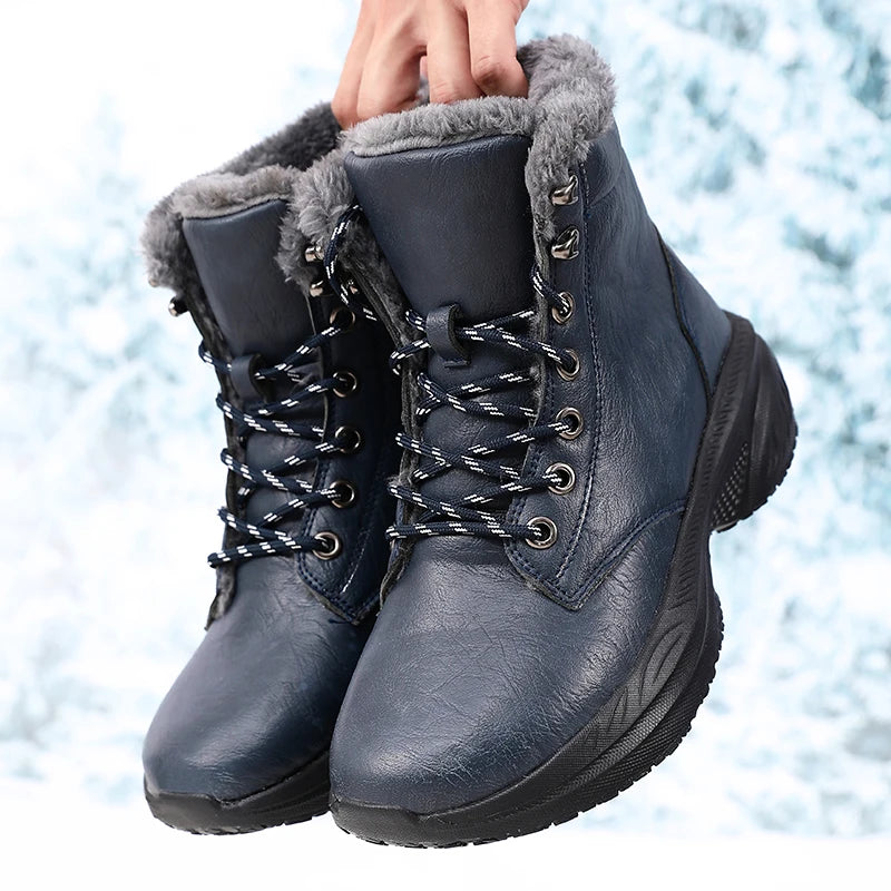 Women's Winter Snow Boots Wedge Lace-Up Warm Waterproof Women's Snow Boots Axl 43 Blue