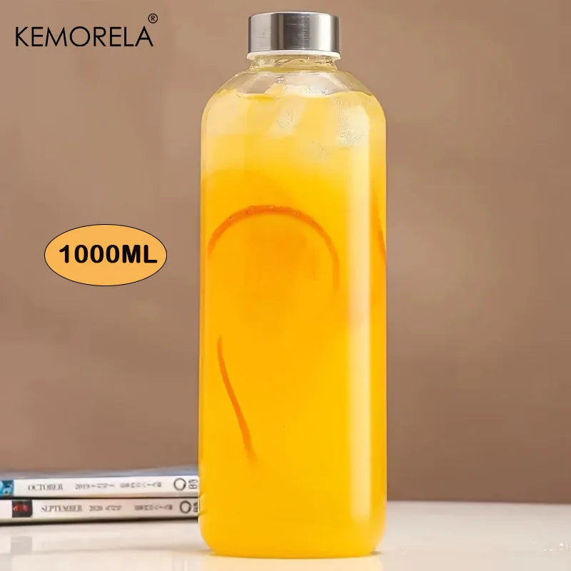 KEMORELA Glass Water Bottle – Leak-Proof 500/750/1000ml Glass Water Bottle Axl 1000ML 500-1000ML
