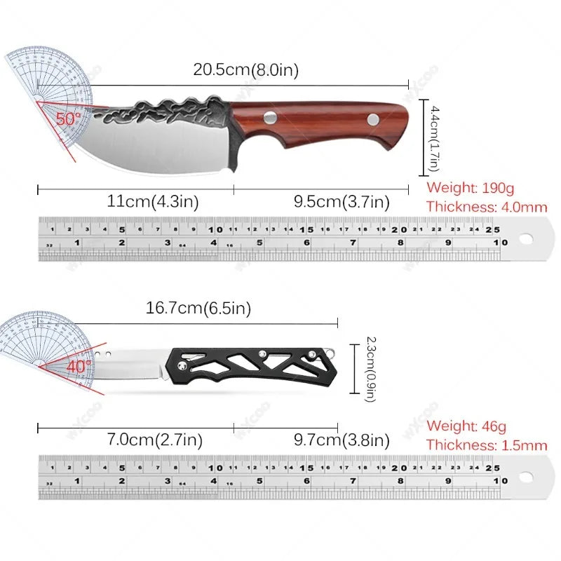 WXCOO Handcrafted Kitchen & Folding Knife Combo | Wood Handle Kitchen Knife Set Axl