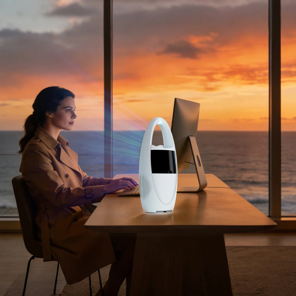 USB Bladeless Fan – 9-Speed, Mist, 9-Hr Timer & Ambient Light Bladeless Desktop Fan Axl