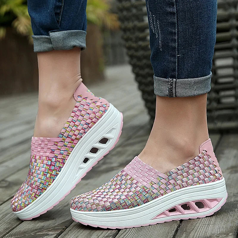 Women's Wedge Platform Sneakers – Breathable Slip-On Shoes Platform Wedge Sneakers Axl Pink 36