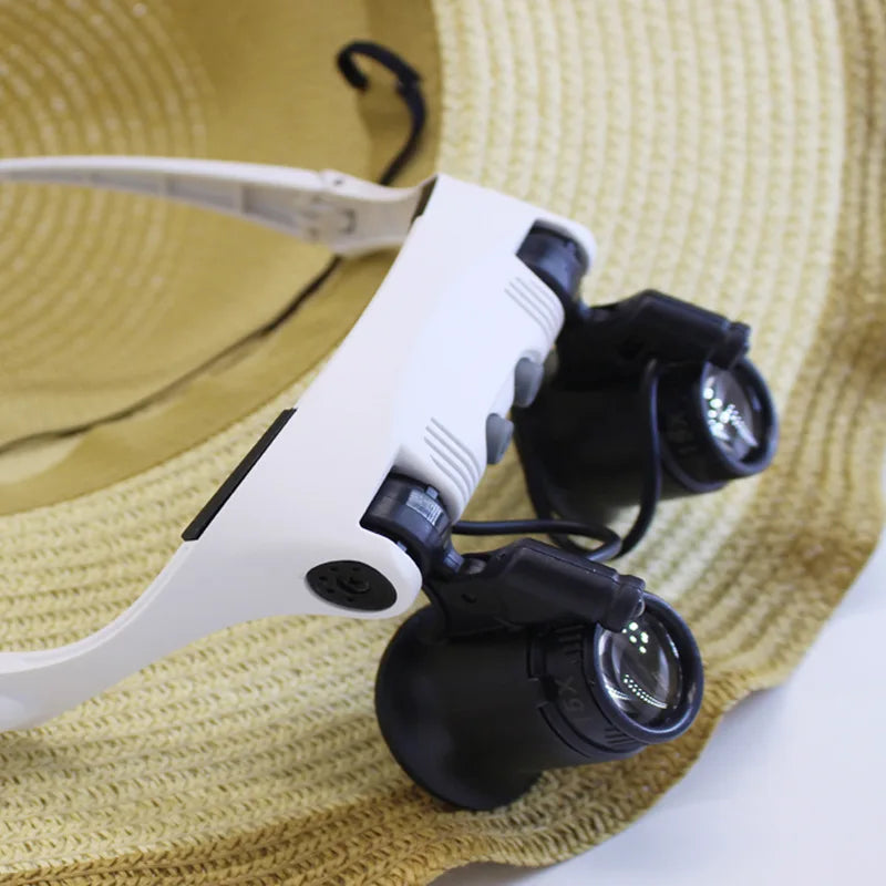 LED Headband Magnifier 10X–25X – Head Loupe with Light Headband Magnifier Axl