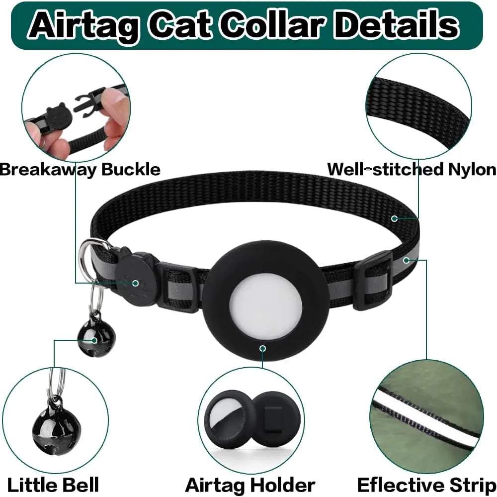 Breakaway Cat Collar with AirTag Holder, Bell & Reflective Strip Cat Collar Axl
