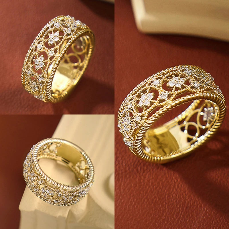 Huitan Vintage Hollow CZ Ring – Gold Tone Women's Jewelry Fashion Ring Axl Q808 10