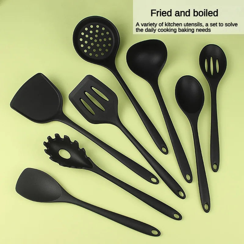 8-Piece Black Silicone Kitchen Utensil Set – Spoons & Spatulas Silicone Utensil Set Axl