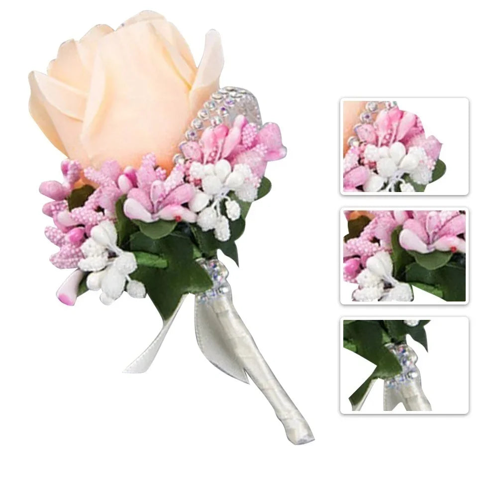 Silk Rose Groom Corsage Brooch – Men's Wedding Boutonnière Pin Wedding Corsage Brooch Axl
