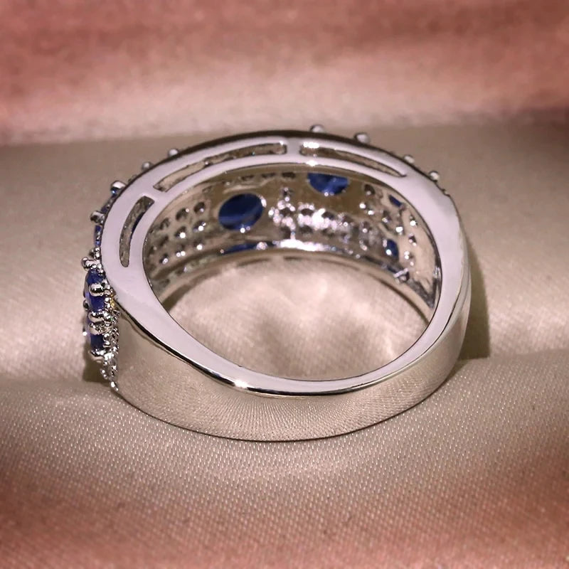 Huitan Women's CZ Bridal Wedding Band Ring – Blue & White Wedding Band Ring Axl