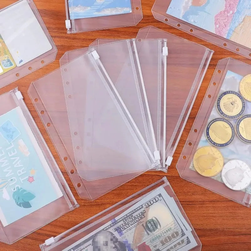 10-Pack PVC Zipper Binder Pockets A5 A6 A7 Cash Envelope Organizer Binder Zipper Pockets Axl