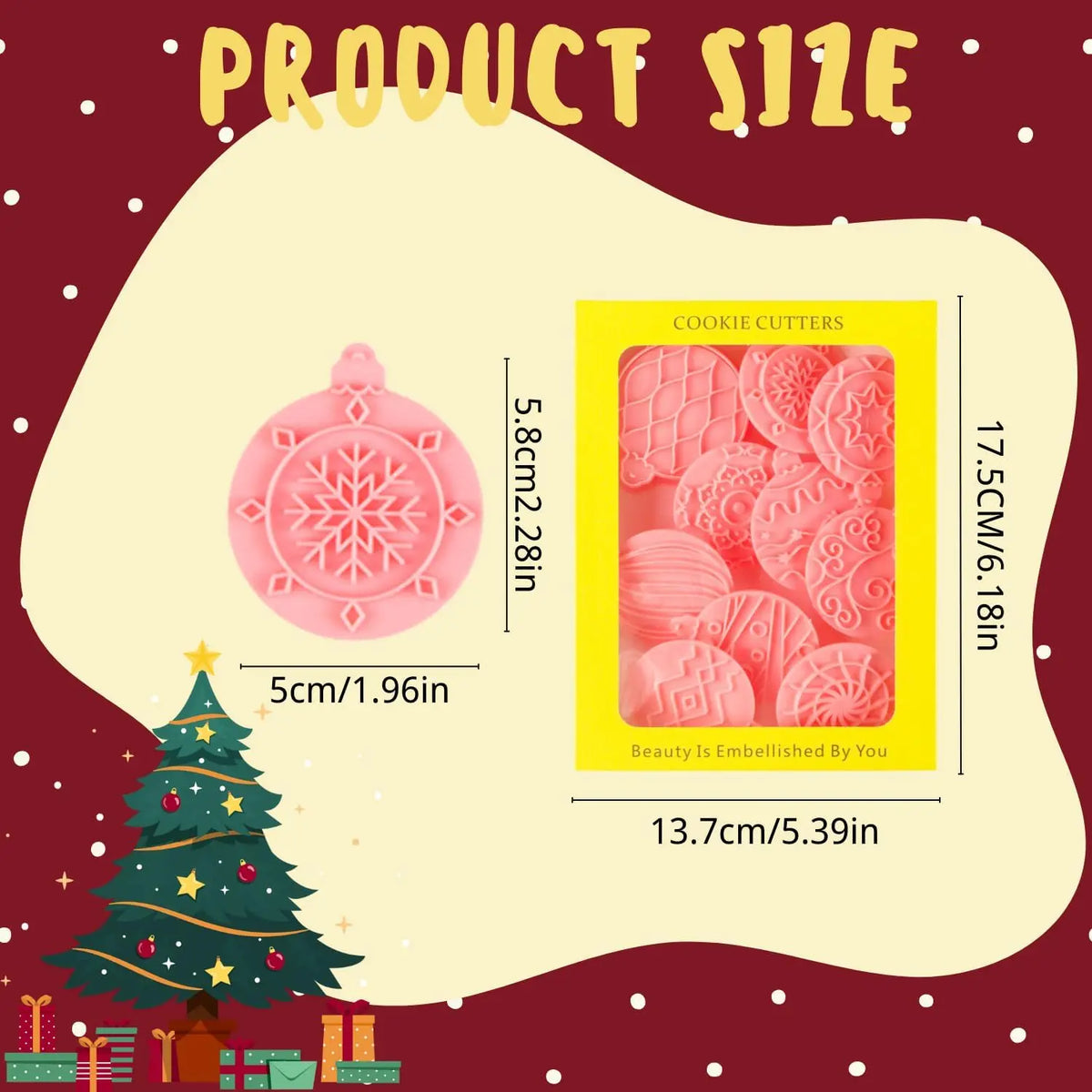 10-Piece Mini Christmas Ornament Cookie Cutters & 3D Stamps Cookie Cutter Set Axl