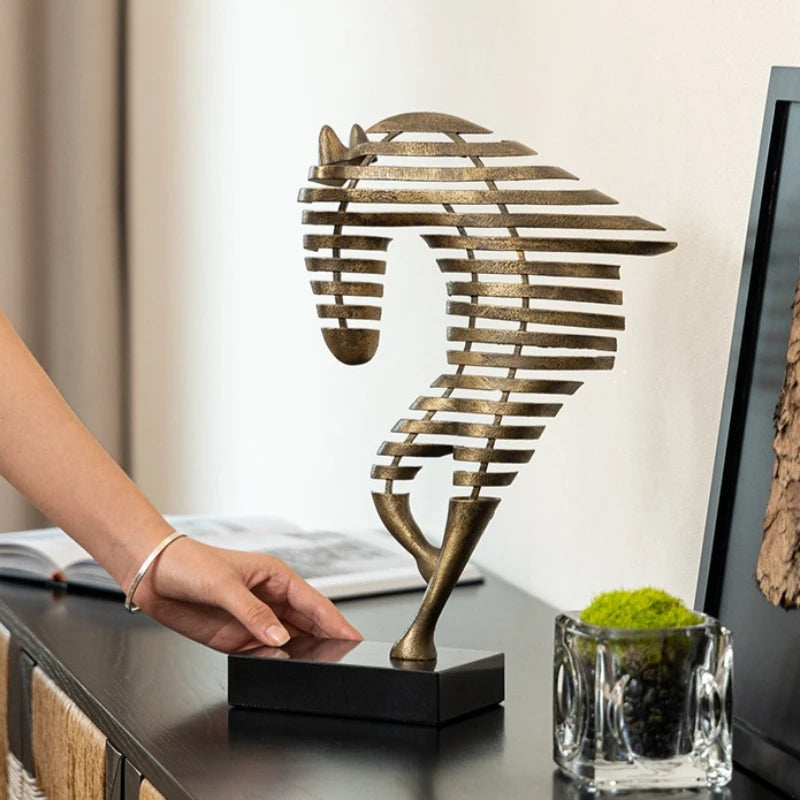 Horse Head Metal Figurine | Modern Desktop Sculpture Home Decor Metal Sculpture Figurine Axl
