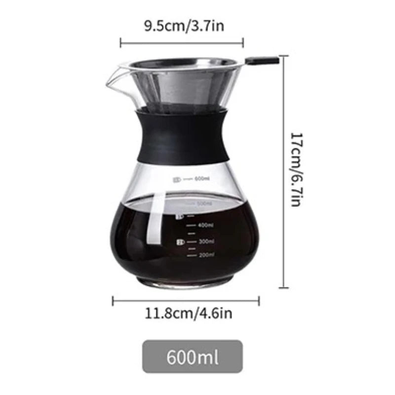 Pour Over Coffee Maker – Borosilicate Glass & Steel Filter Pour Over Coffee Maker Axl 600ml 20oz