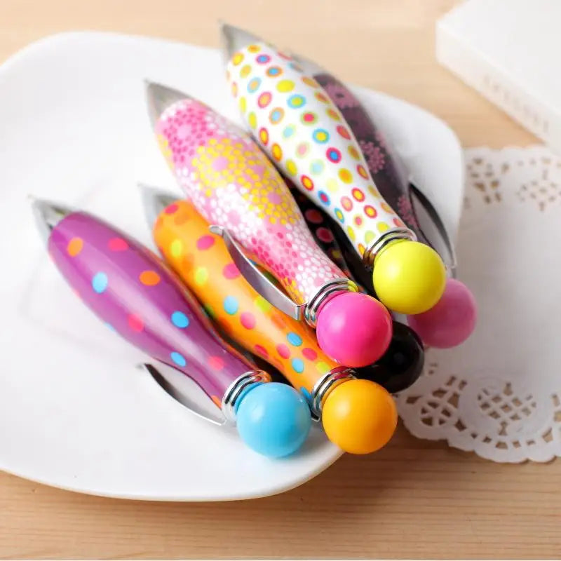 Mini Boho Bowling Shape Ballpoint Pen – Dot Flower Print Novelty Ballpoint Pen Axl