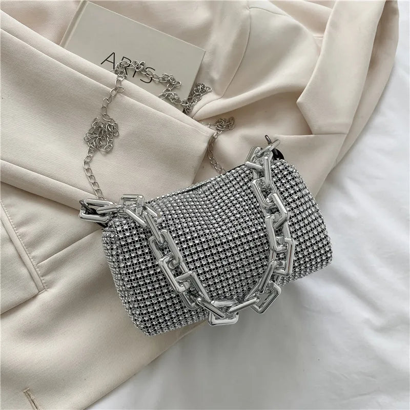 Bling Diamond Crossbody Bag – Small Shoulder Purse for Women Crossbody Shoulder Bag Axl Silver