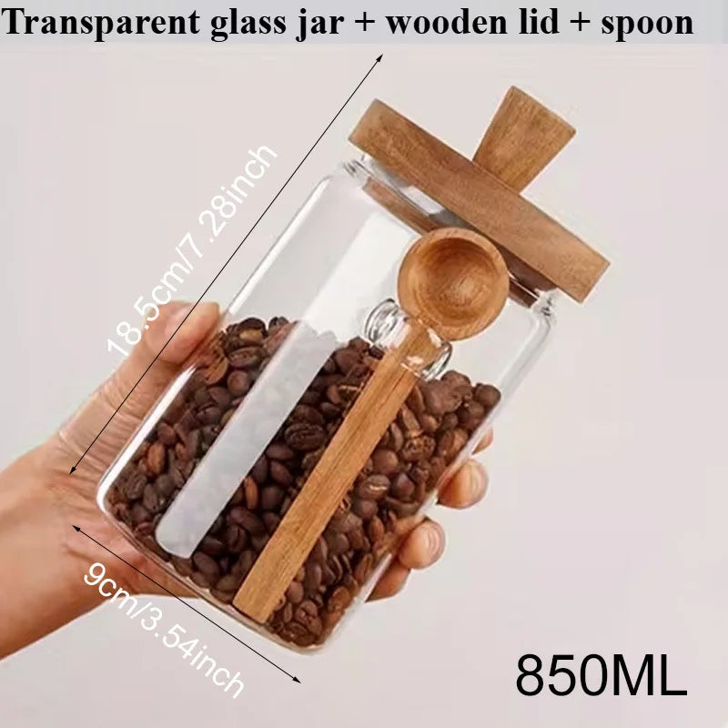 Glass Sealed Storage Jar with Spoon | Coffee, Spice & Grain Glass Storage Jar Axl 850ml