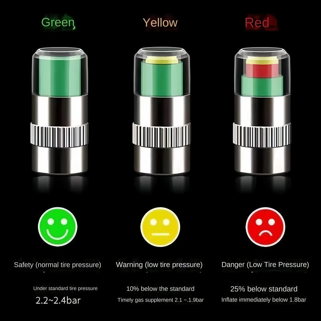 Tire Pressure Indicator Valve Caps 4-Pack | Visual Alert Tire Pressure Caps Axl