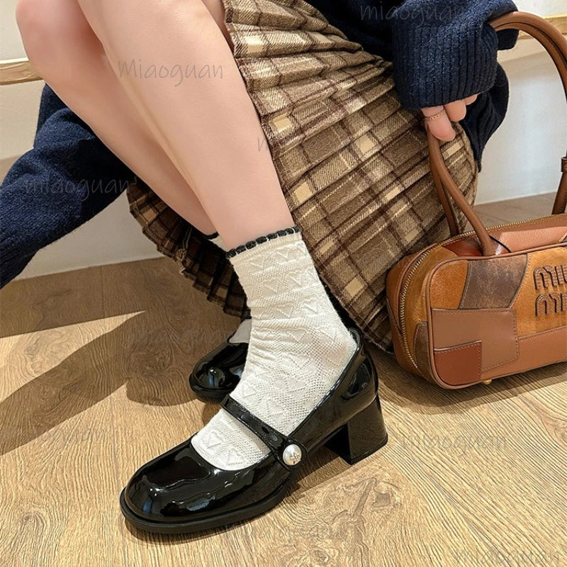Women's Vintage Mary Jane Block Heel Pumps | Buckle Strap Block Heel Pumps Axl