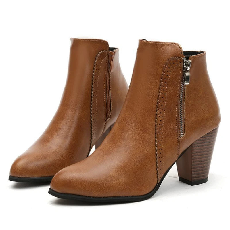 YBQJOO Women's Retro Block Heel Ankle Boots – Zip Closure Women's Ankle Boots Axl