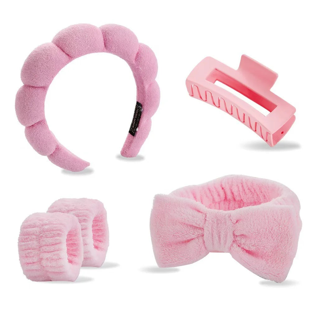 5-Piece Spa Headband & Bracelet Set – Skincare & Makeup Spa Headband Set Axl Pink
