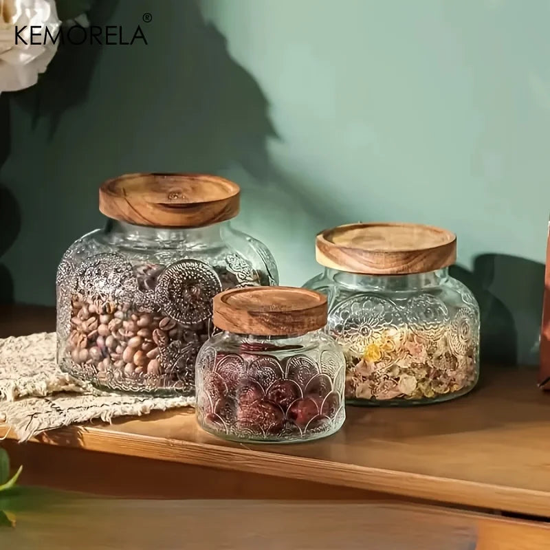 Retro Crabapple Airtight Glass Storage Jars | 1 or 3 Pcs Set Glass Storage Jars Axl 3PCS