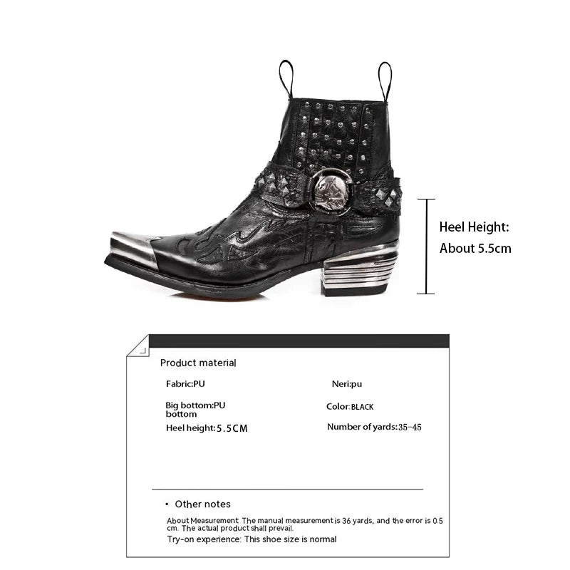Women's Punk Chelsea Boots – Metallic Rivet Pointed Toe Heel Chelsea Boots Axl black 42