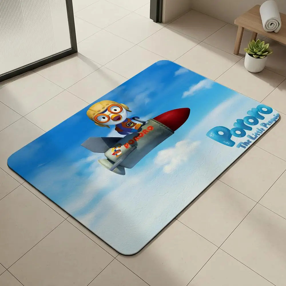 Pororo Penguin Diatomite Bath Mat – Quick Dry & Non-Slip Diatomite Bath Mat Axl White10 50x80cm