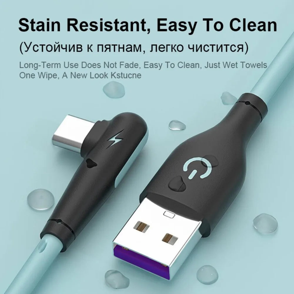 90° USB-C Fast Charging Cable 5A | Soft Silicone Type-C Cord USB-C Charging Cable Axl