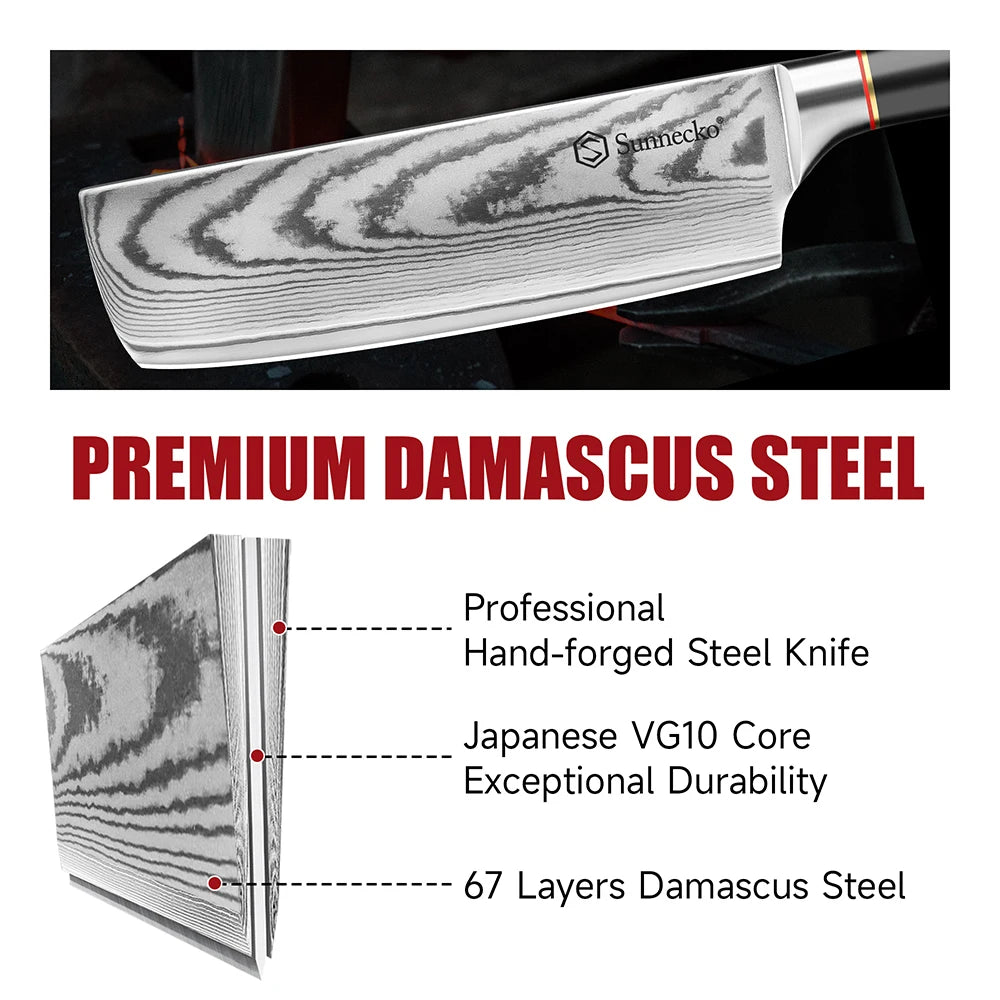 Sunnecko 7" Nakiri Knife – 67-Layer Damascus Steel VG10 Nakiri Kitchen Knife Axl