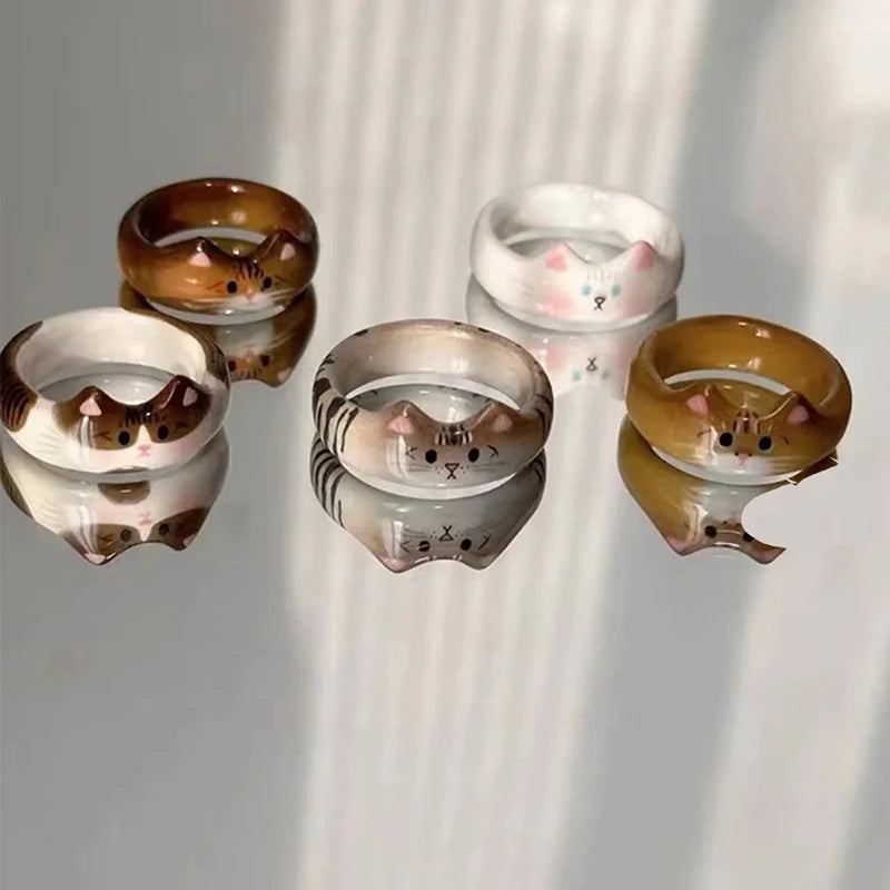 Cute Cat Resin Ring – Adjustable Novelty Ring for Women Novelty Resin Ring Axl