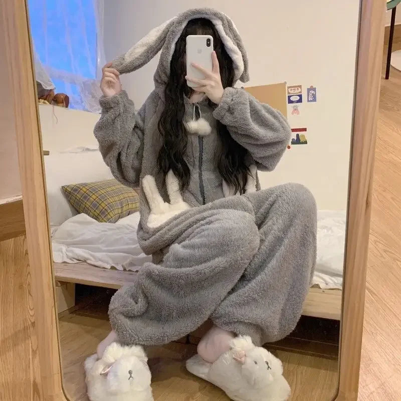 Women's Bunny Hooded Kigurumi Onesie – Kawaii Winter Pajamas Kigurumi Onesie Pajamas Axl