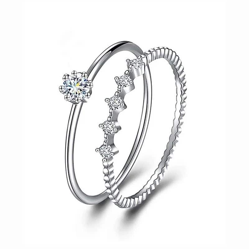 Huitan 2-Piece Stackable Silver CZ Thin Rings Set for Women Stackable Ring Set Axl T0442 8