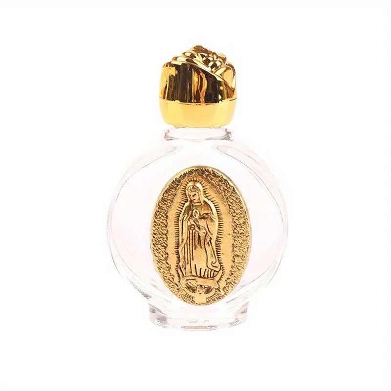 Holy Water Glass Bottle – Christian Virgin & Rose Cross Design Religious Glass Bottle Axl