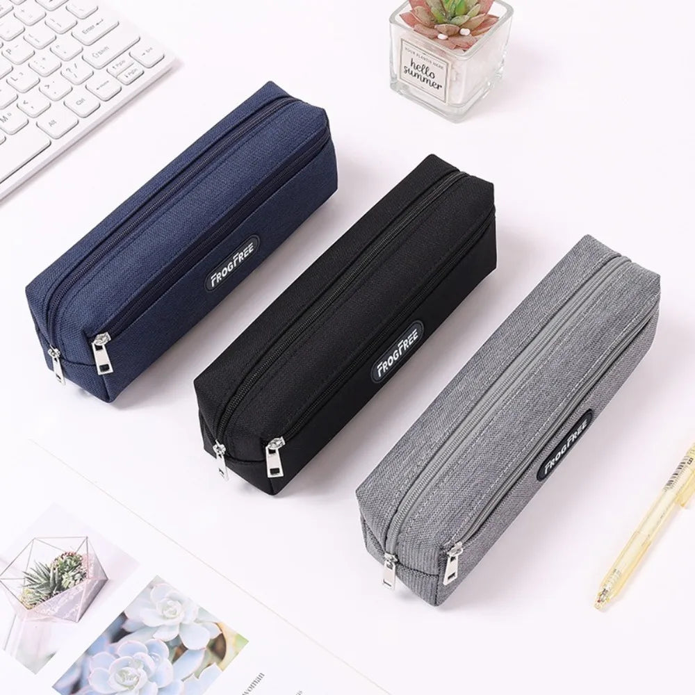 Canvas Pencil Case with Zipper – Solid Color Pen Storage Bag Canvas Pencil Case Axl