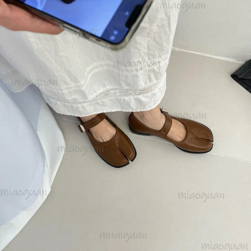 Vintage Split-Toe Women's Ballet Flat Loafers | Mary Jane Shoes Women's Flat Loafers Axl