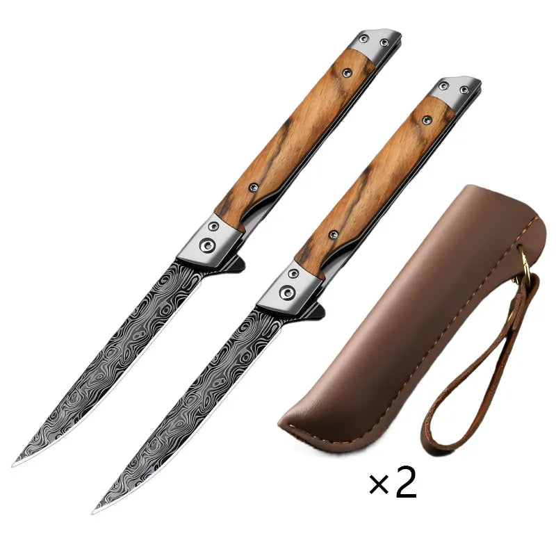 PLYS Folding Pocket Knife – Damascus Steel & Wood Handle EDC Folding Pocket Knife Axl 2pcs